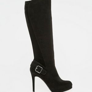 Faux Suede Almond Toe Knee-High Boot